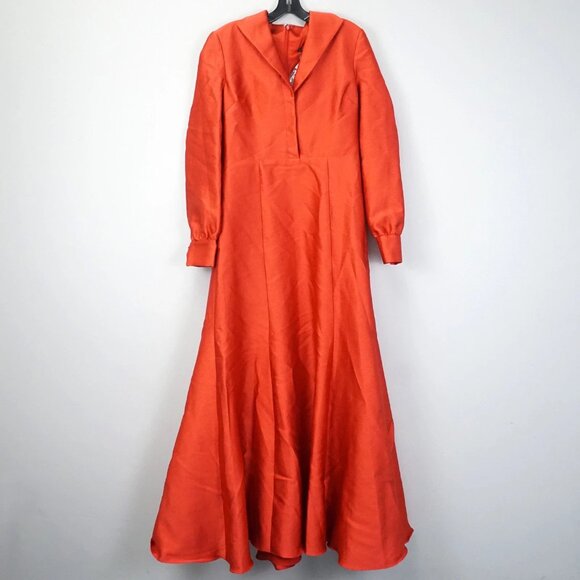 Badgley Mischka Luxe Coat Dress Crepe Gown w/ Bow in Red Maxi - Picture 4 of 14